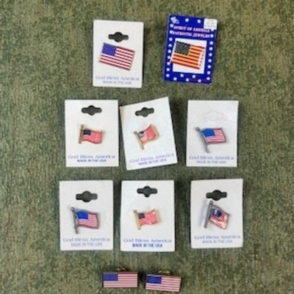 Set of 10 Vintage American Flag Enamel Pins USA Patriotic God Bless America